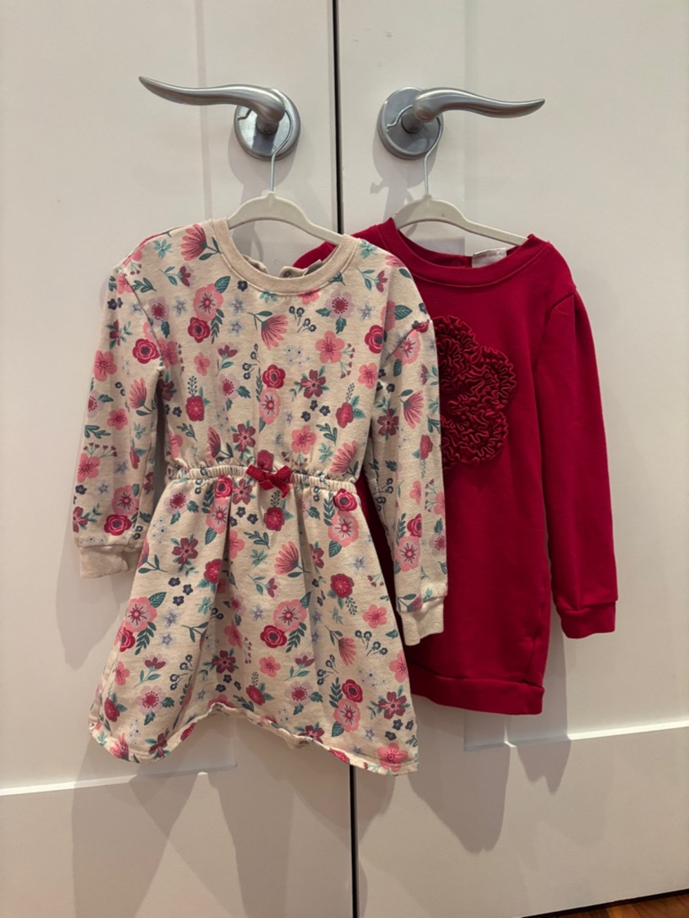 Koala Kids Cream Floral Dress with Pink and Red Sweatshirt